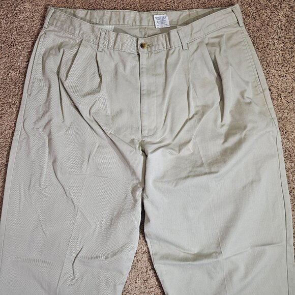 Vintage LL Bean Pleated Chino Pants Mens Tag 38x32 Act 36x31 Beige Read - Picture 3 of 13